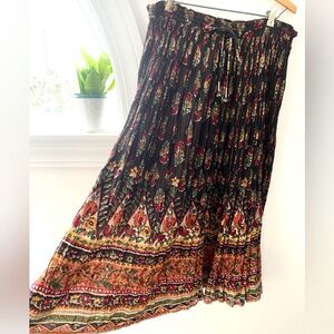 Vintage 90s Bohemian Broomstick Skirt Large Maxi Tie Waist Cotton Crinkle Boho
